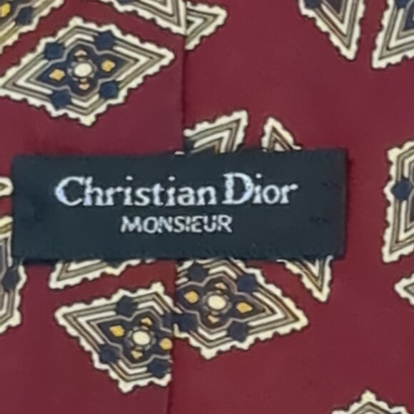Christian Dior Monsieur Men's 100% Silk Necktie. Luxury Geometric Burgundy, Blue - Picture 1 of 7